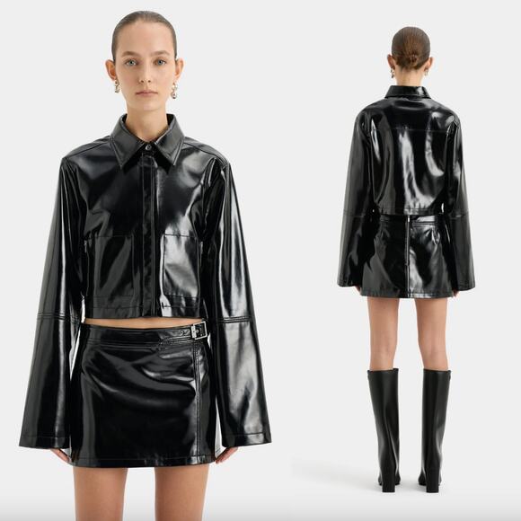 SIR. | Midnight Crop Black Patent Leather Jacket Minimalist XS/S - Picture 3 of 16